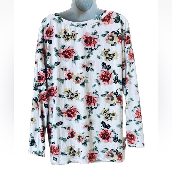 Viamour Women's L Tunic Top Floral Gathered Front LS Cottagecore Soft Made USA - Picture 3 of 9
